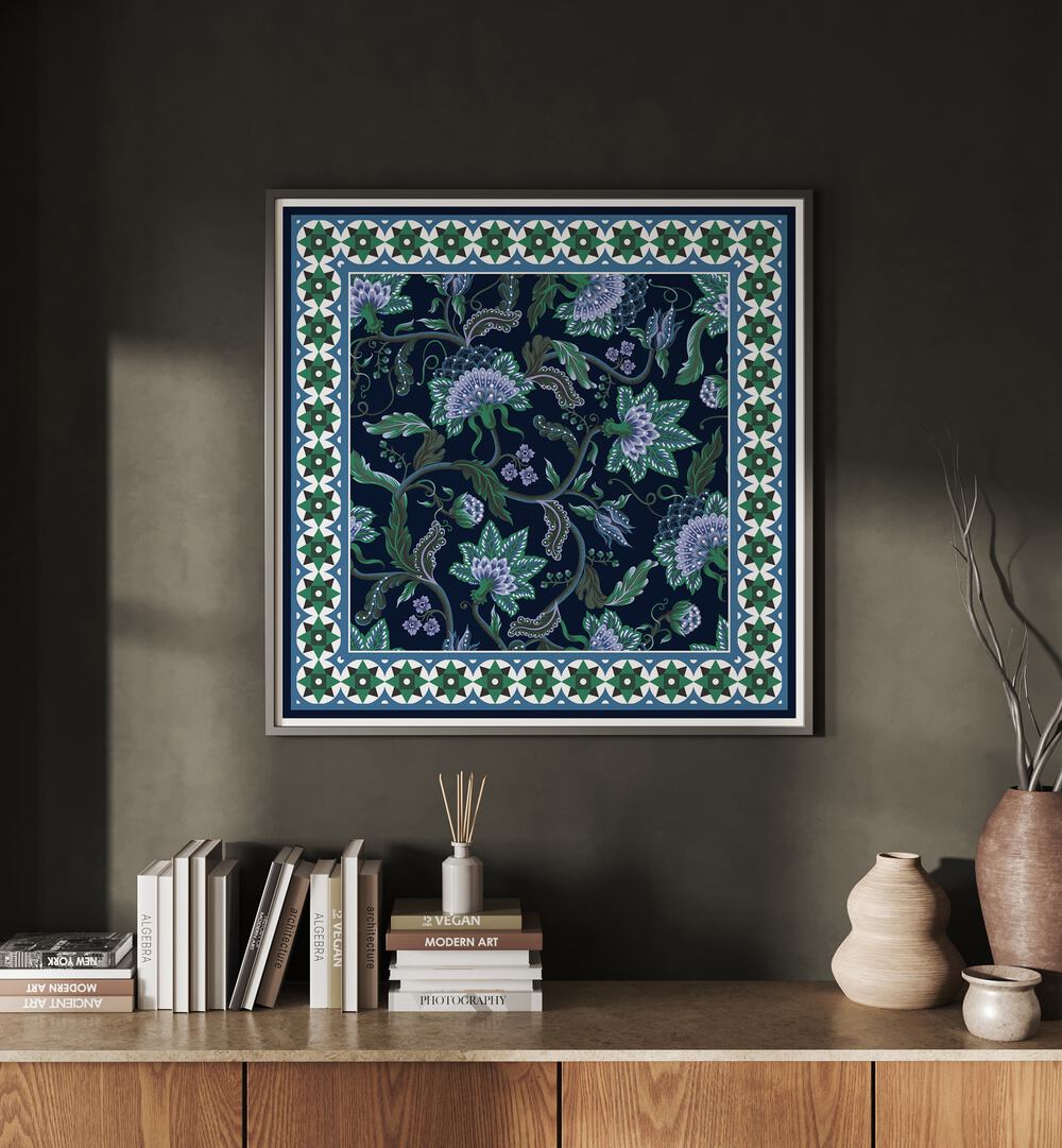 Design Scarf With Indian Floral Tournament Botanical art painting Artwork Placed on a wall