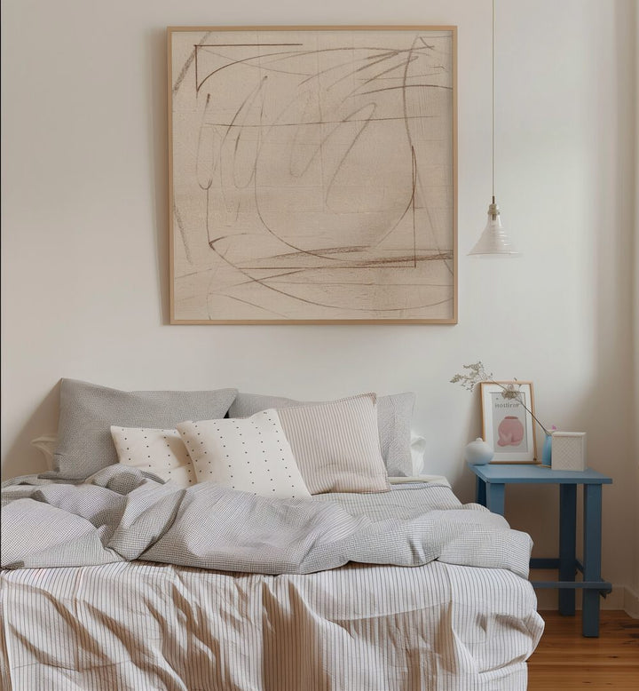 Stylish bedroom featuring DESSINER, ABSTRACT PAINTINGS that enhance modern decor and inspire creativity.