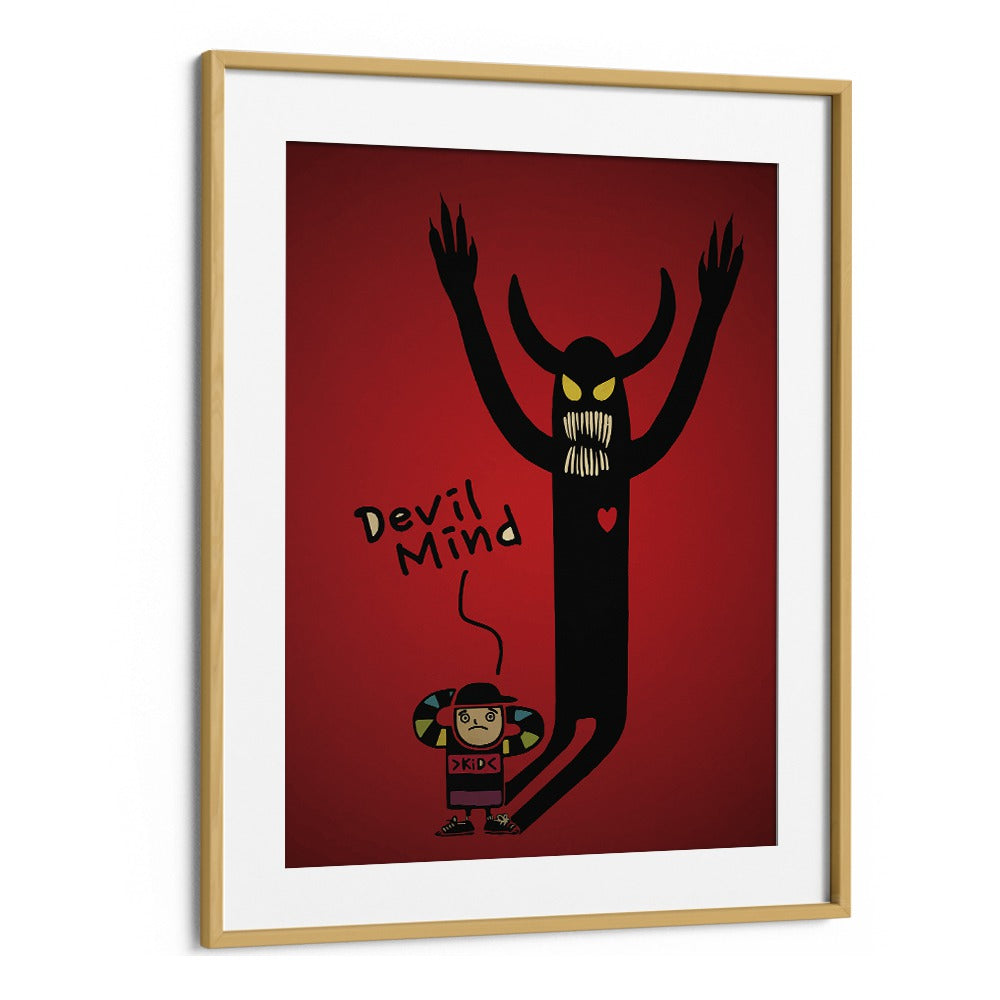 Devil Mind Comic Art Artwork in Oak Wood Frame With Mount