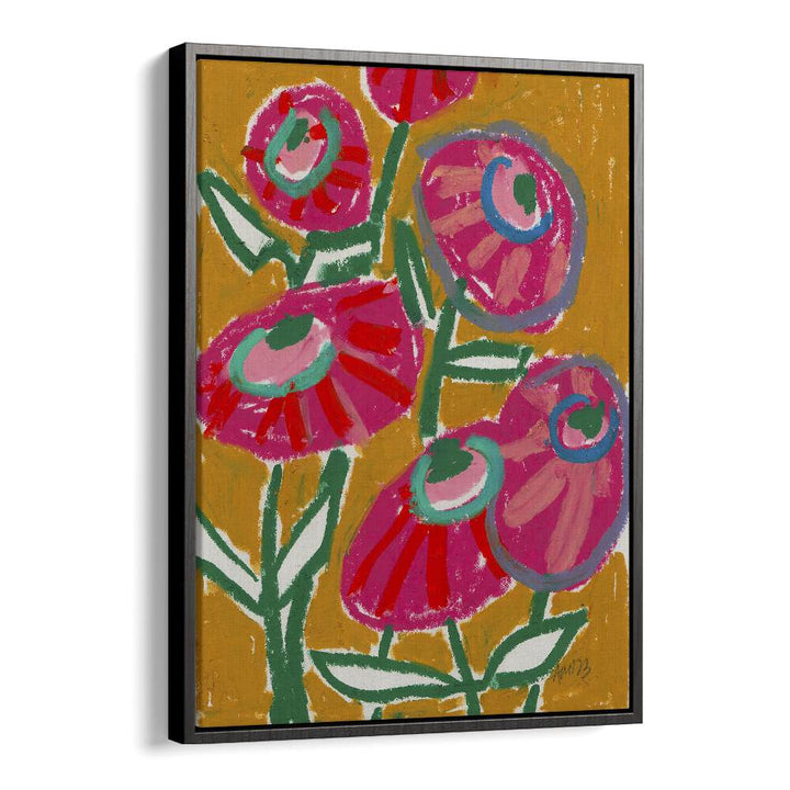 Dhalias By Ania Zwara Botanical Flower Paintings Artwork  in Black Floater Frame