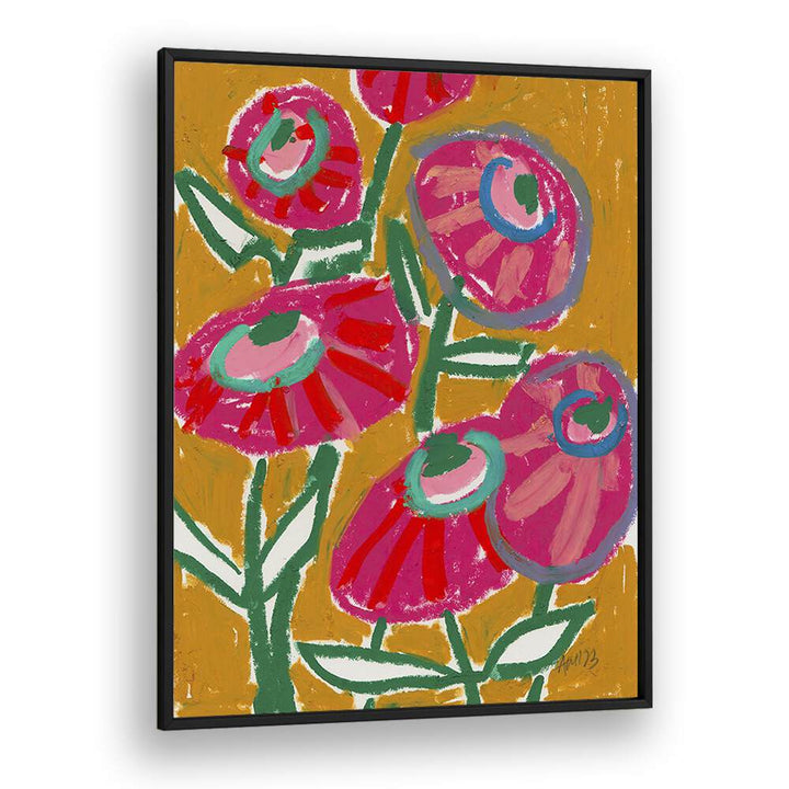 Dhalias  By Ania Zwara Botanical Flower Paintings Artwork  in Black Plain Frame