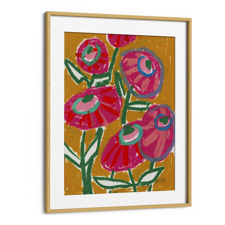 Dhalias By Ania Zwara Botanical Flower Paintings Artwork in Oak Wood Frame With Mount