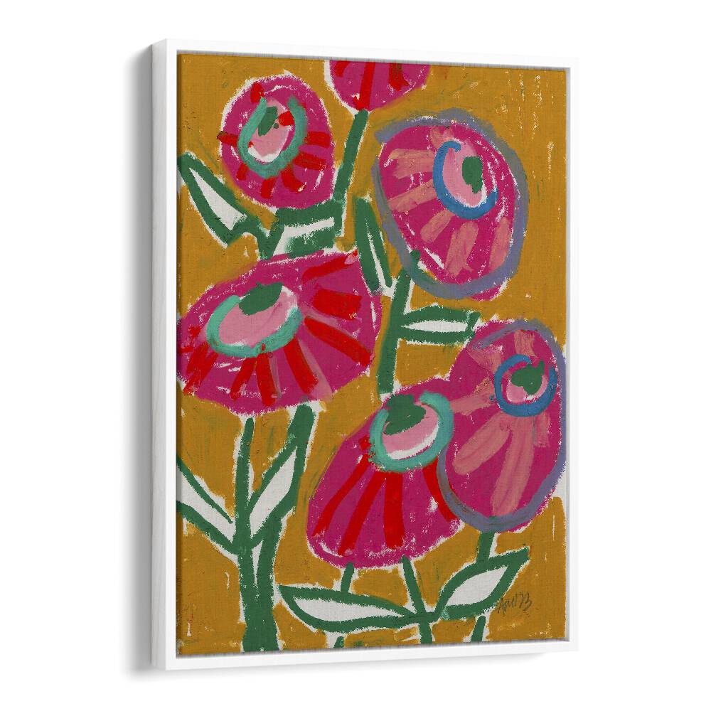 Dhalias  By Ania Zwara Botanical Flower Paintings Artwork  in White Floater Frame