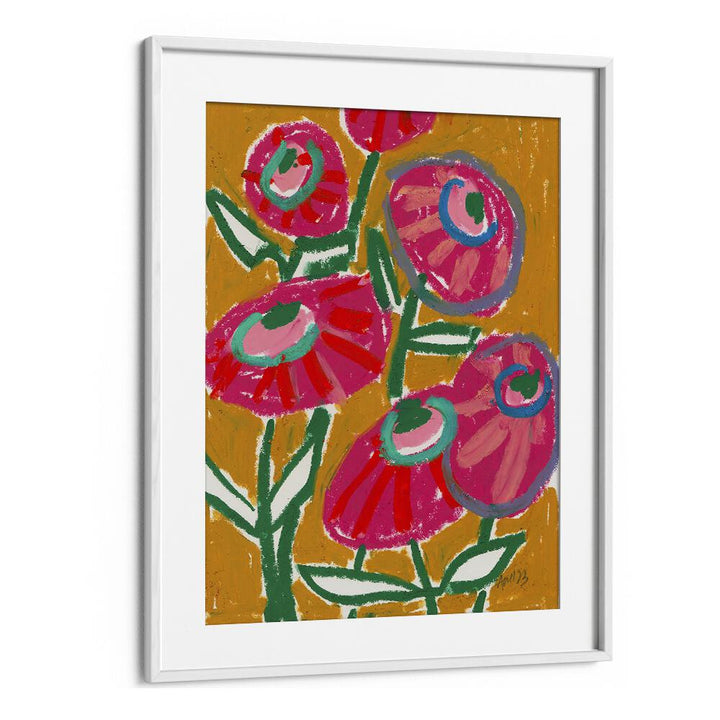 Dhalias  By Ania Zwara Botanical Flower Paintings Artwork  in White frame With Mount