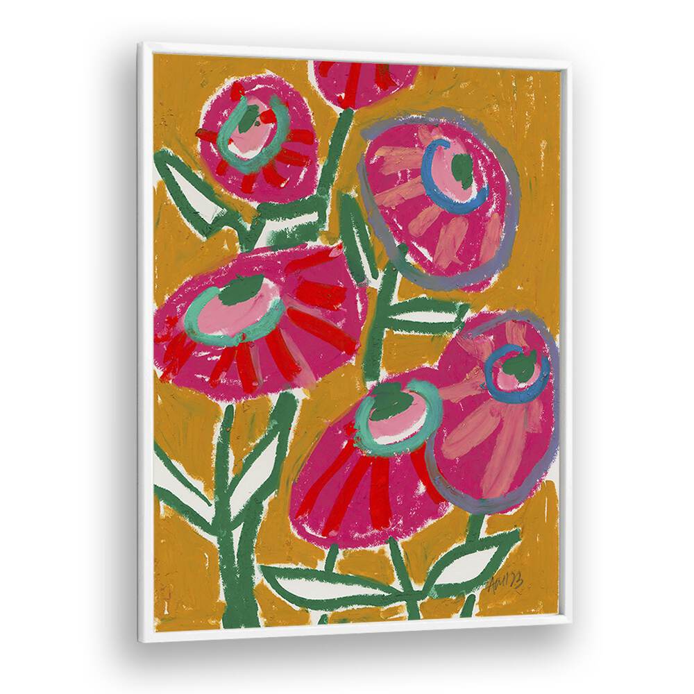 Dhalias By Ania Zwara Botanical Flower Paintings painting Artwork  in White Plain Frame