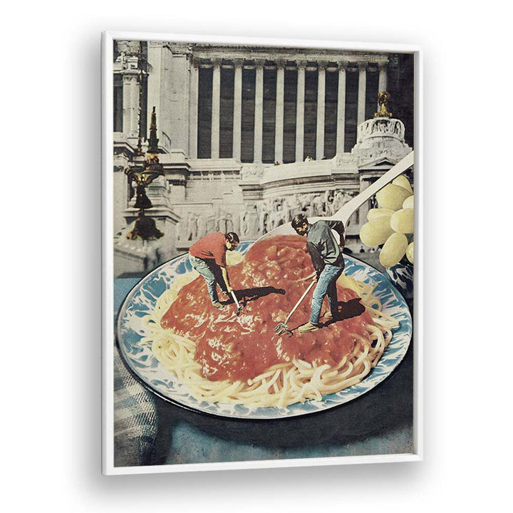 Diggin Spaghetti Surreal art Artwork in White Plain Frame
