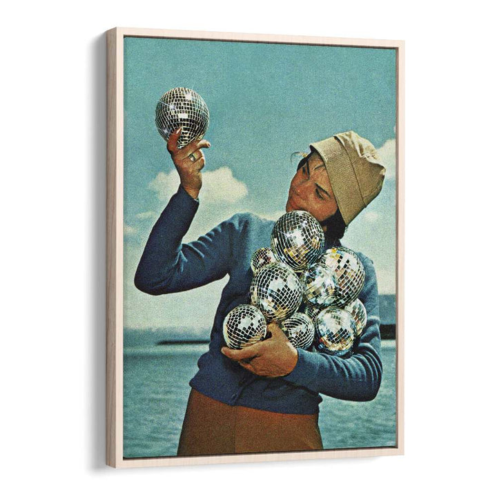 Disco Dora Surreal Art Artwork in Oak Wood Floater Frame