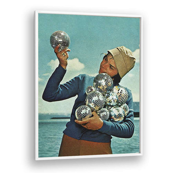 Disco Dora Surreal art Artwork in White Plain Frame