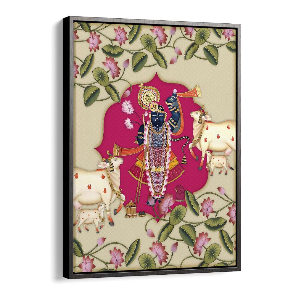 Divine Devotion Shrinathji's Radiance Indian art painting Artwork in Black Floater Frame