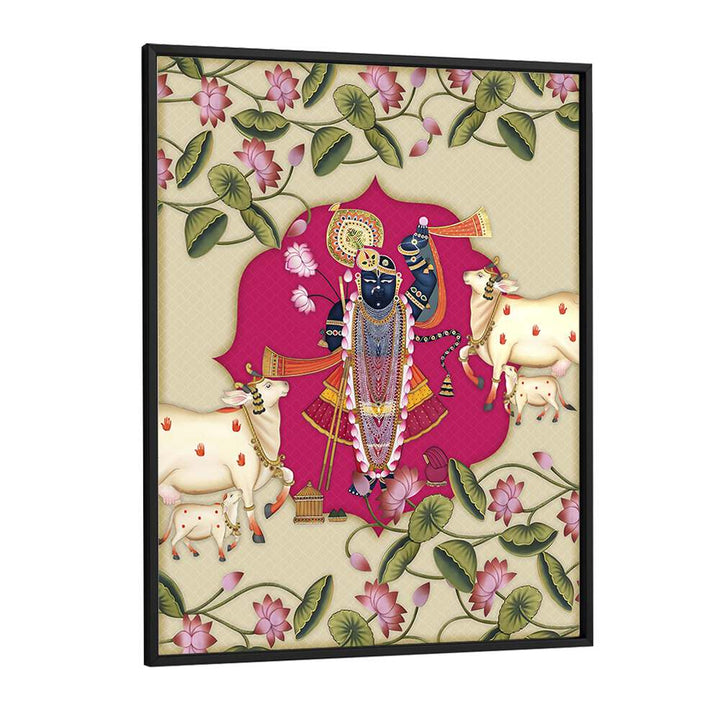 Divine Devotion Shrinathji's Radiance Indian art painting Artwork in Black Plain Frame