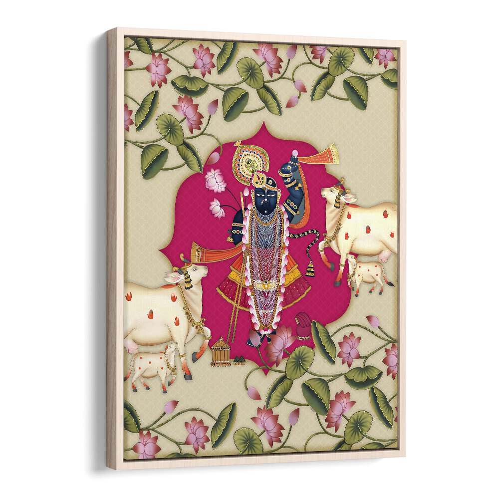 Divine Devotion Shrinathji's Radiance Indian art painting Artwork in Oak Wood Floater Frame