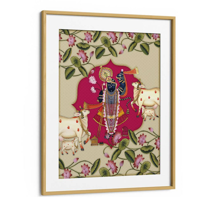 Divine Devotion Shrinathji's Radiance Indian art painting Artwork in Oak Wood Frame With Mount