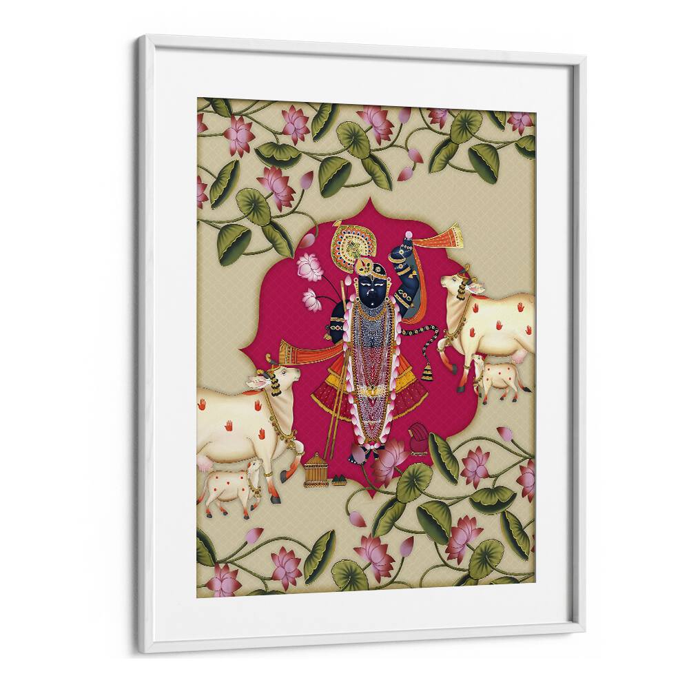 Divine Devotion Shrinathji's Radiance Indian art painting Artwork in White frame With Mount