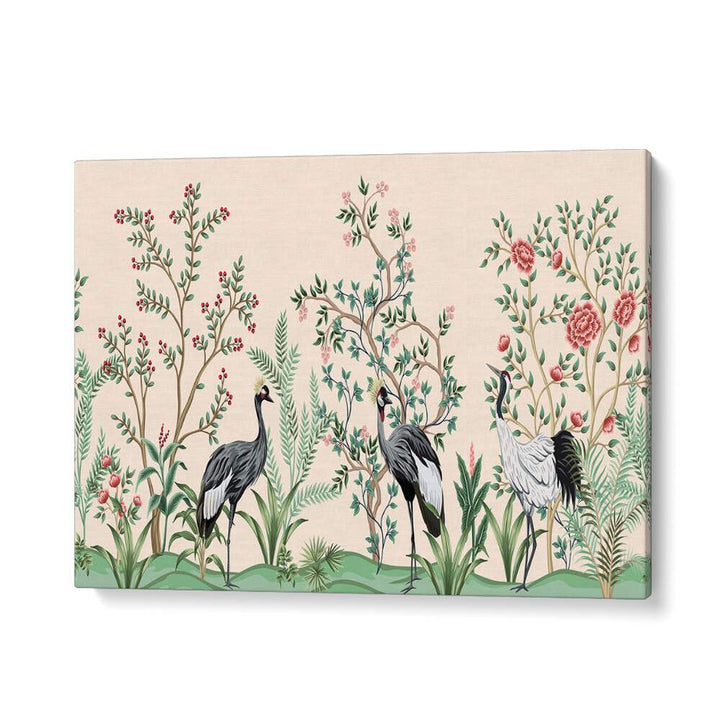 Divine Garden Peacocks Amidst Blooms II Indian art painting Artwork in Gallery Wrap