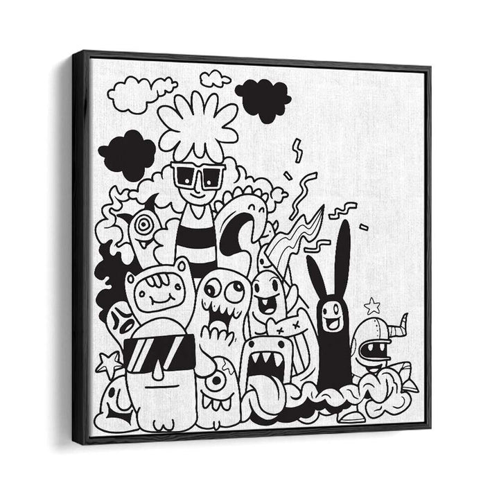 Dizzy Doodlescape B&w Doodle Art Artwork in Black Floater Frame