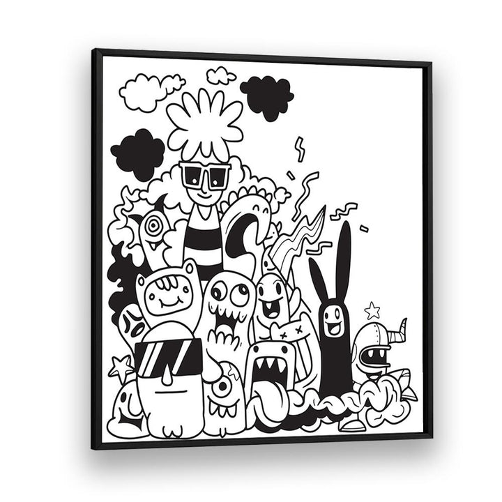 Dizzy Doodlescape B&w Doodle Art Artwork in Black Plain Frame