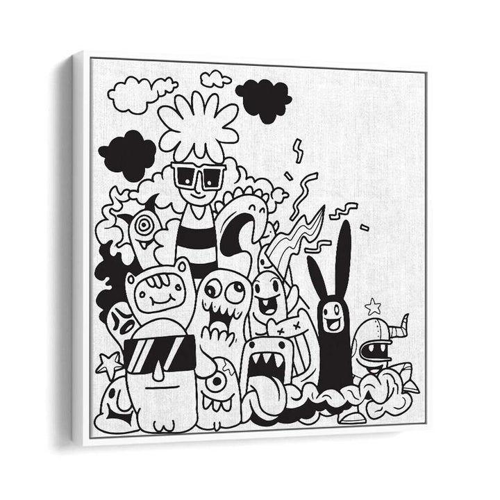 Dizzy Doodlescape B&w Doodle Art Artwork in White Floater Frame