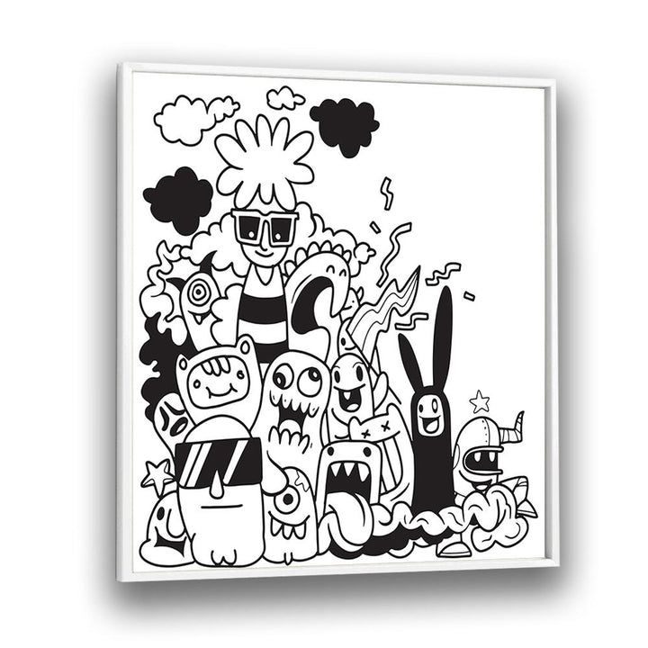 Dizzy Doodlescape B&w Doodle Art Artwork in White Plain Frame