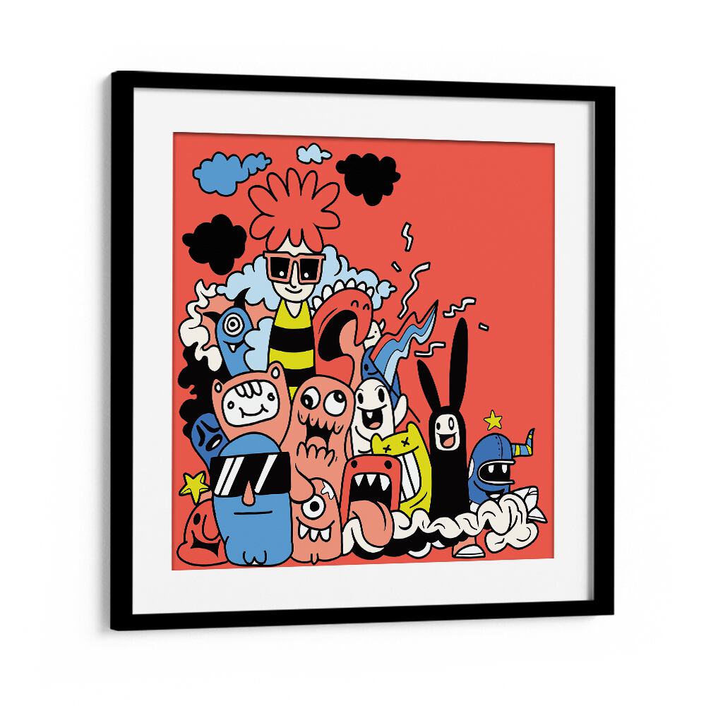 Dizzy Doodlescape Doodle Art Artwork in Black Frame With Mount