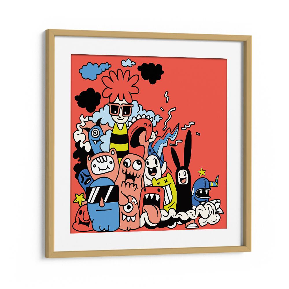 Dizzy Doodlescape Doodle Art Artwork in Oak Wood Frame With Mount