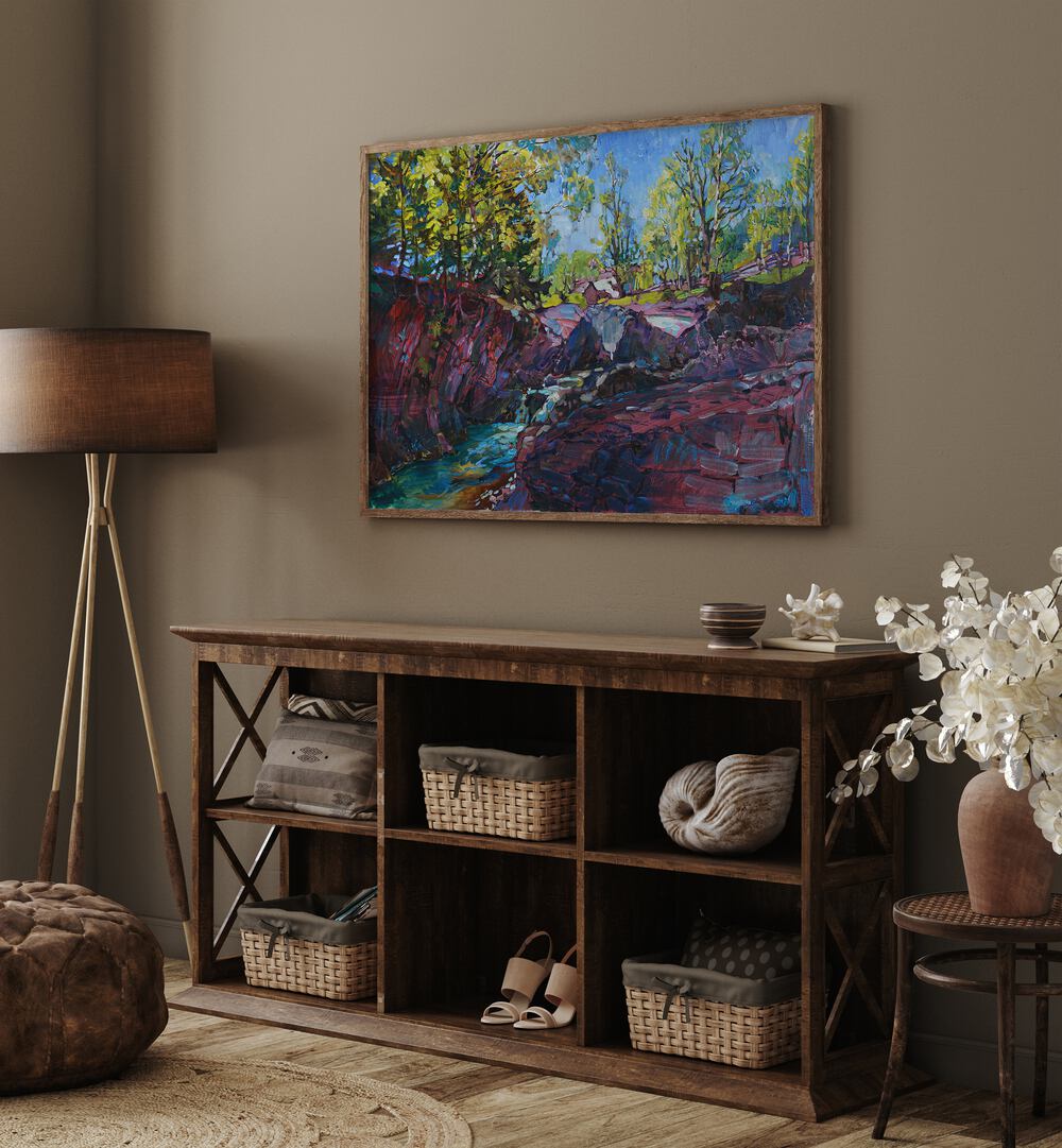 Vibrant D MOUNTAIN RIVER, LANDSCAPE PAINTINGS enhance any space with nature's beauty and artistic charm.