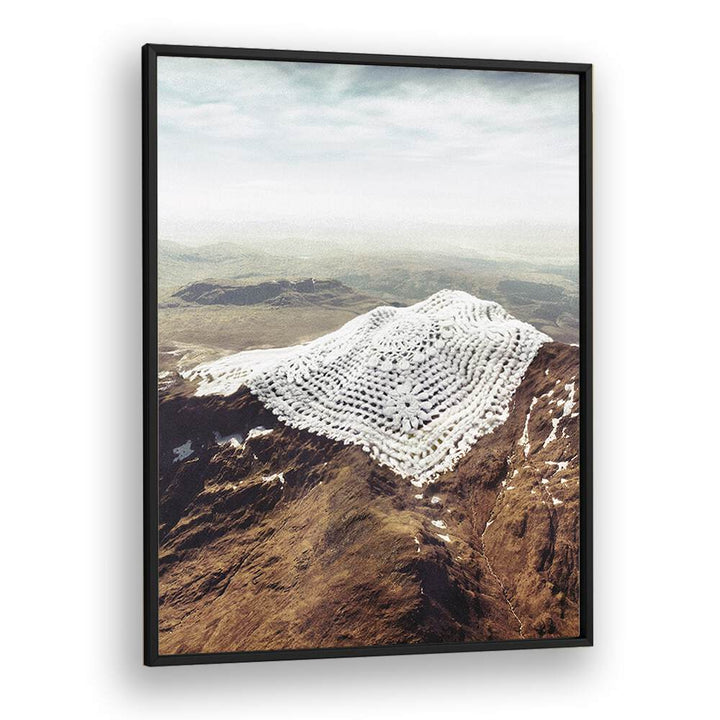 Doily Peaks - Snow Crochet  Surreal Painting Artwork  in Black Plain Frame
