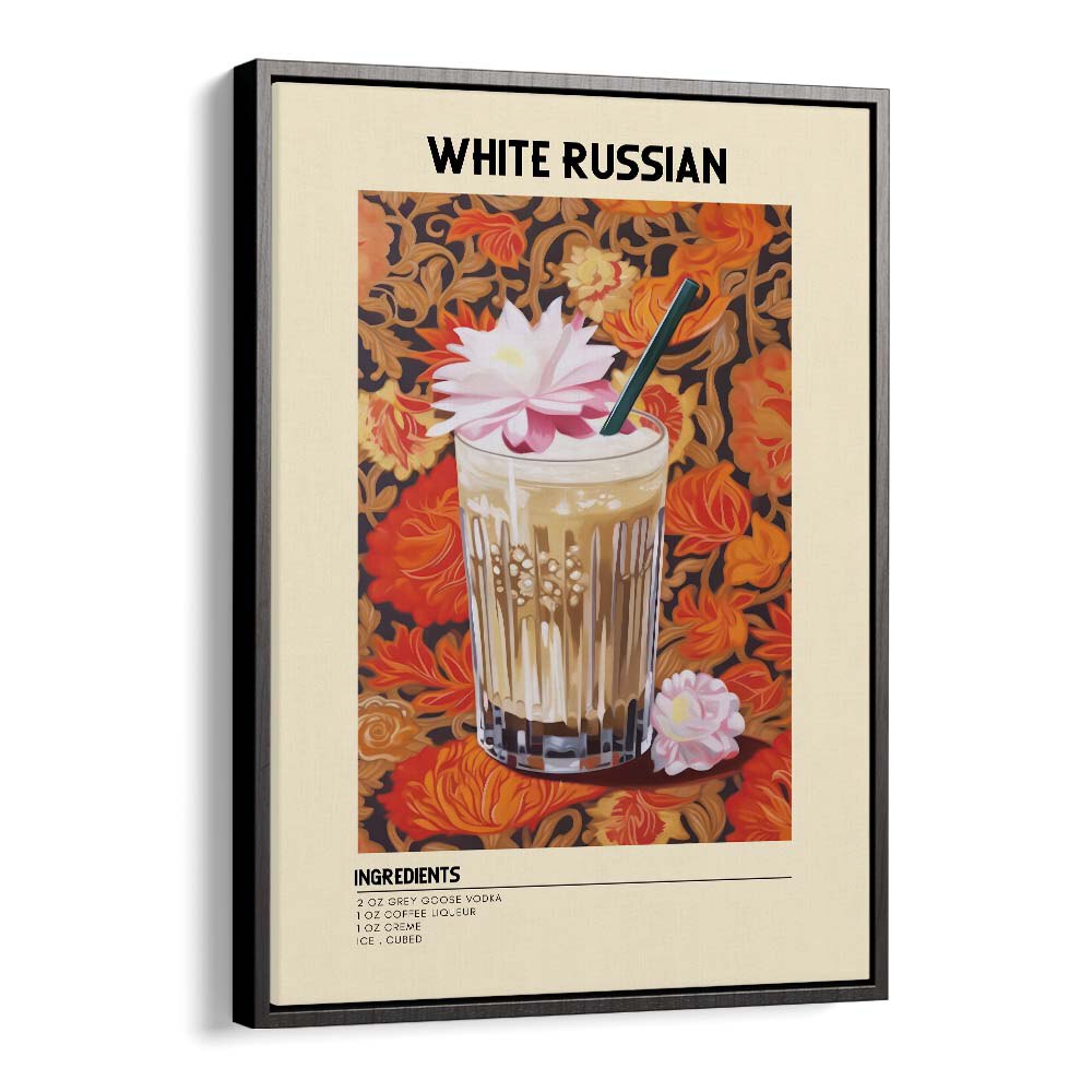 Dominant White Russian Bar & Cafe Artwork in Black Floater Frame