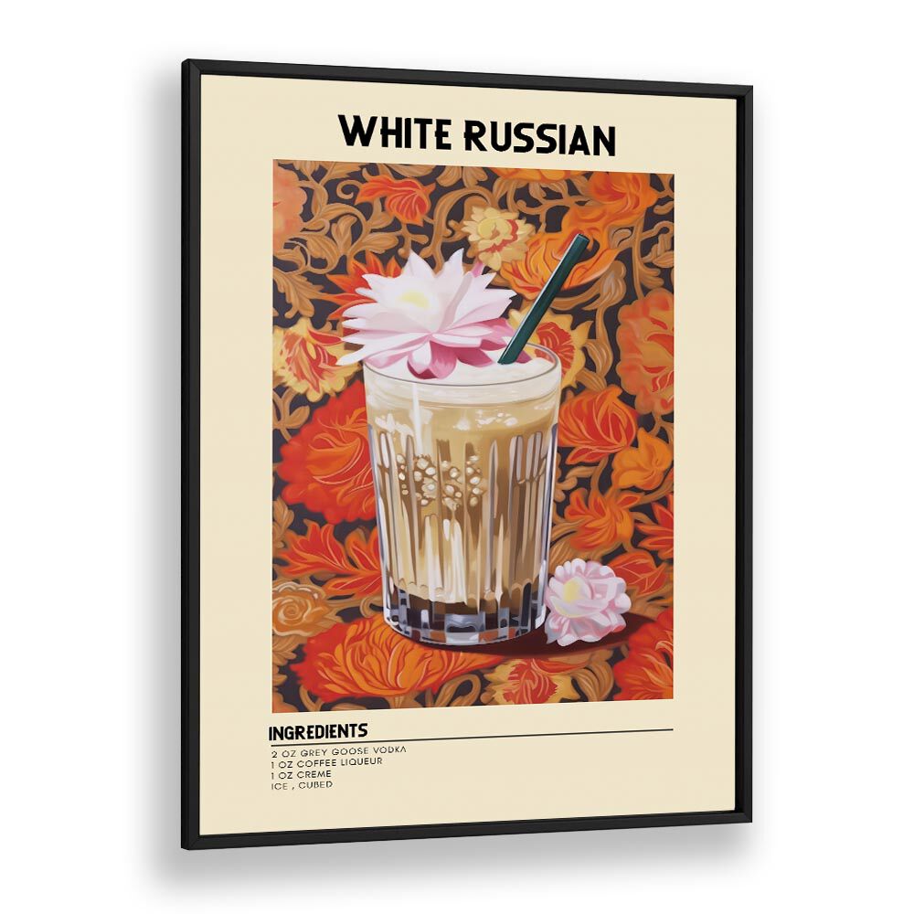 Dominant White Russian Bar & Cafe Artwork in Black Plain Frame