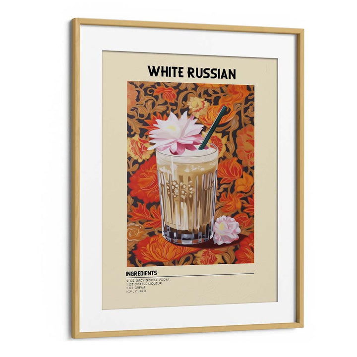 Dominant White Russian Bar & Cafe Artwork in Oak Wood Frame With Mount