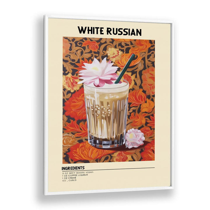 Dominant White Russian Bar & Cafe Artwork in White Plain Frame