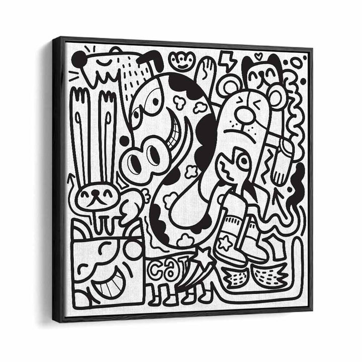 Doodle B&w Doodle Art Artwork in Black Floater Frame