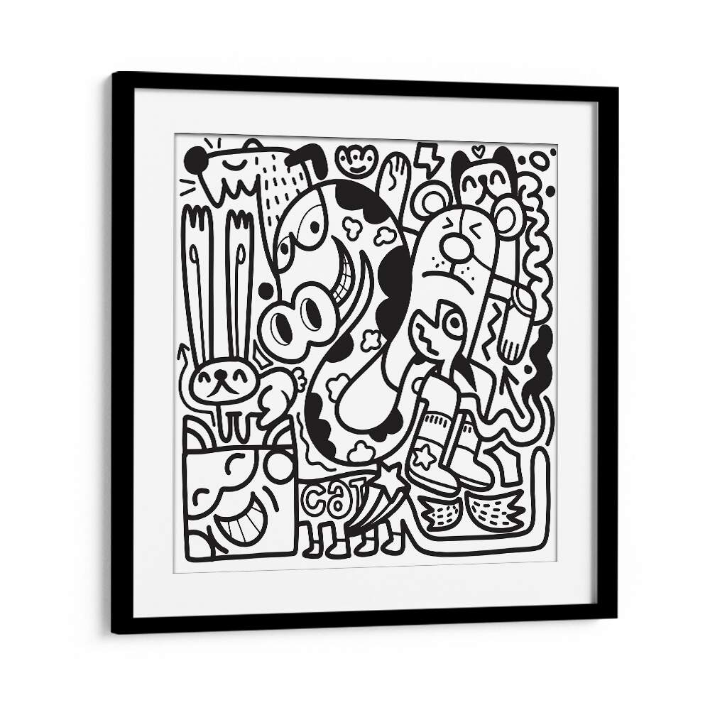 Doodle B&w Doodle Art Artwork in Black Frame With Mount