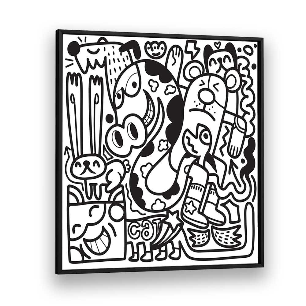 Doodle B&w Doodle Art Artwork in Black Plain Frame