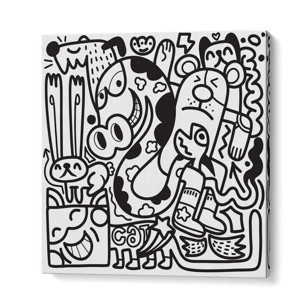 Doodle B&w Doodle Art Artwork in Gallery Wrap