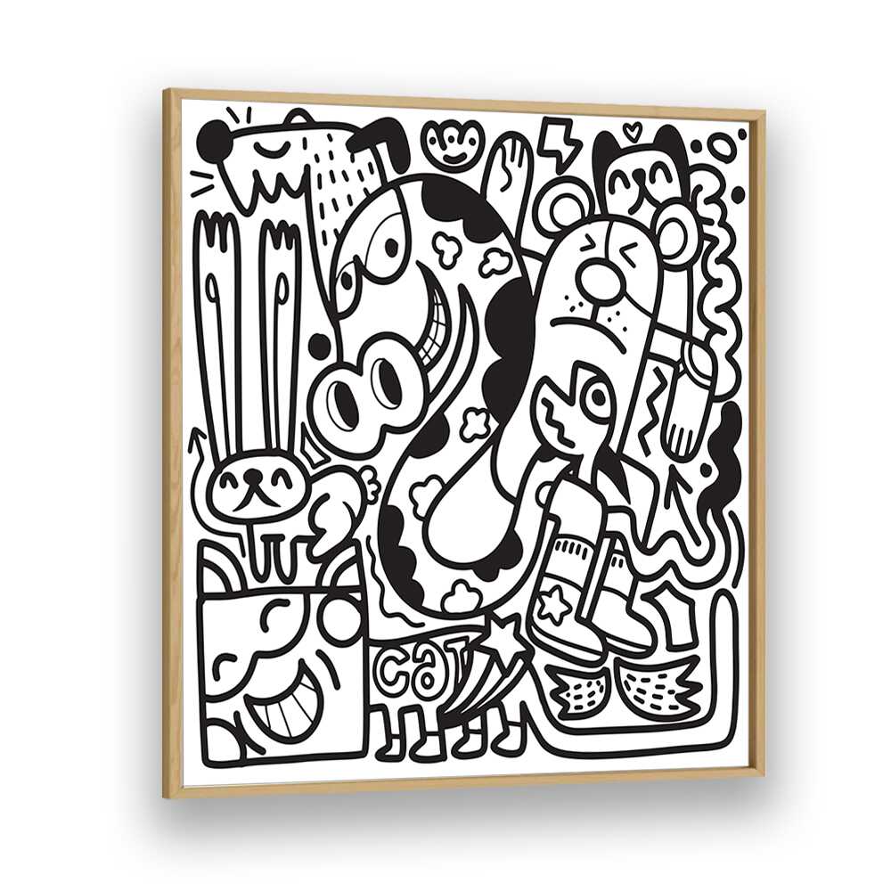 Doodle B&w Doodle Art Artwork in Oak Wood Plain Frame