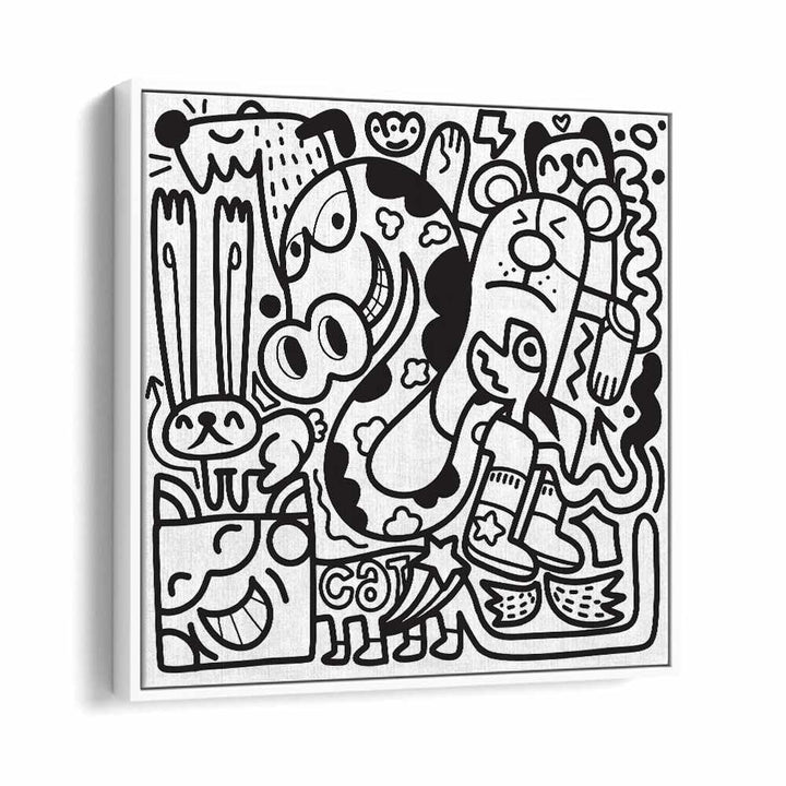 Doodle B&w Doodle Art Artwork in White Floater Frame