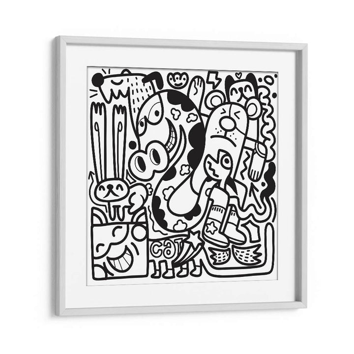 Doodle B&w Doodle Art Artwork in White Frame With Mount