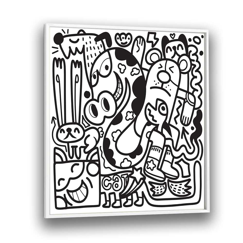 Doodle B&w Doodle Art Artwork in White Plain Frame