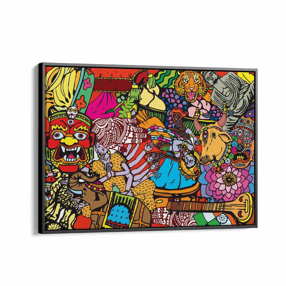 Doodle India Comic Art Artwork in Black Floater Frame