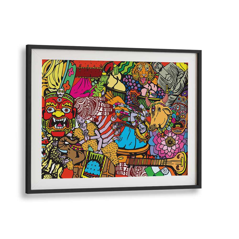 Doodle India Comic Art Artwork in Black Frame With Mount