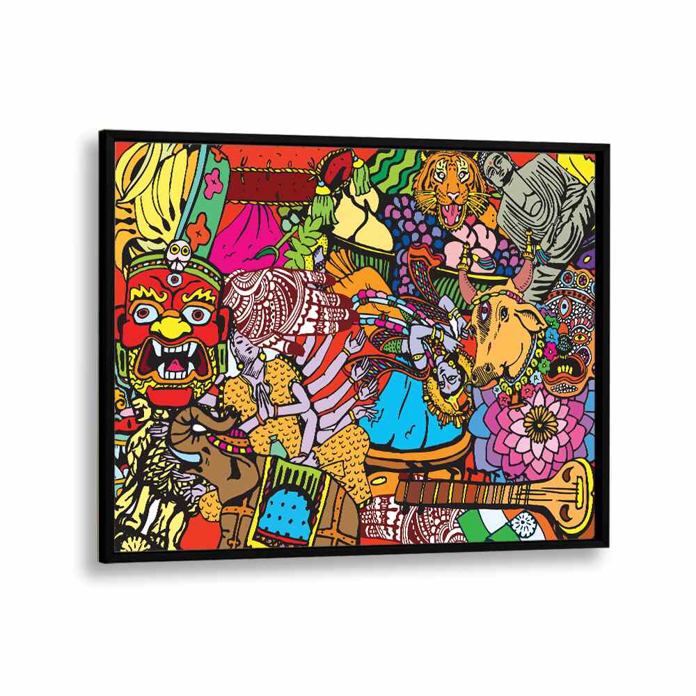 Doodle India Comic Art Artwork in Black Plain Frame