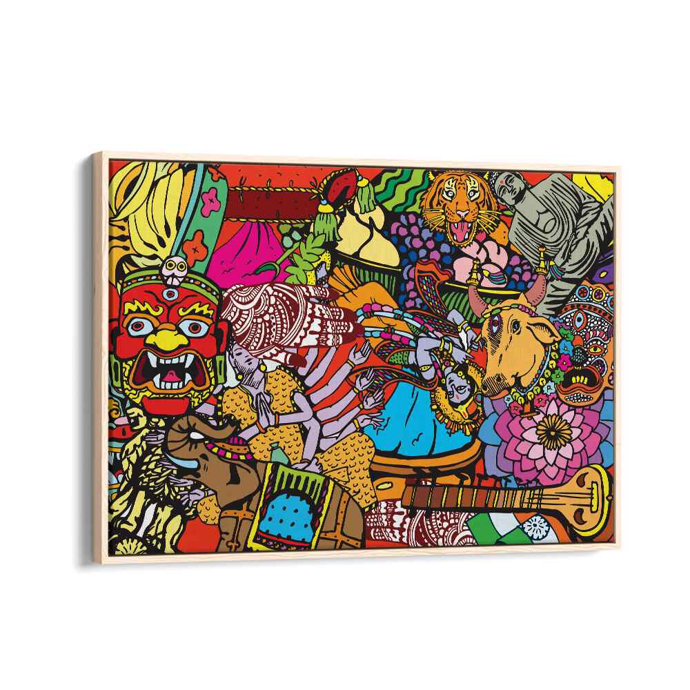 Doodle India Comic Art Artwork in Oak Wood Floater Frame