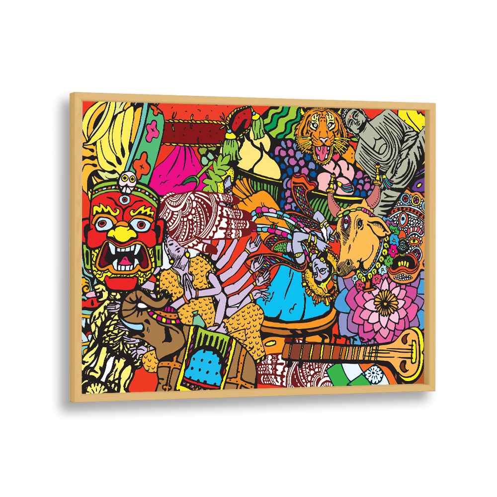 Doodle India Comic Art Artwork in Oak Wood Plain Frame