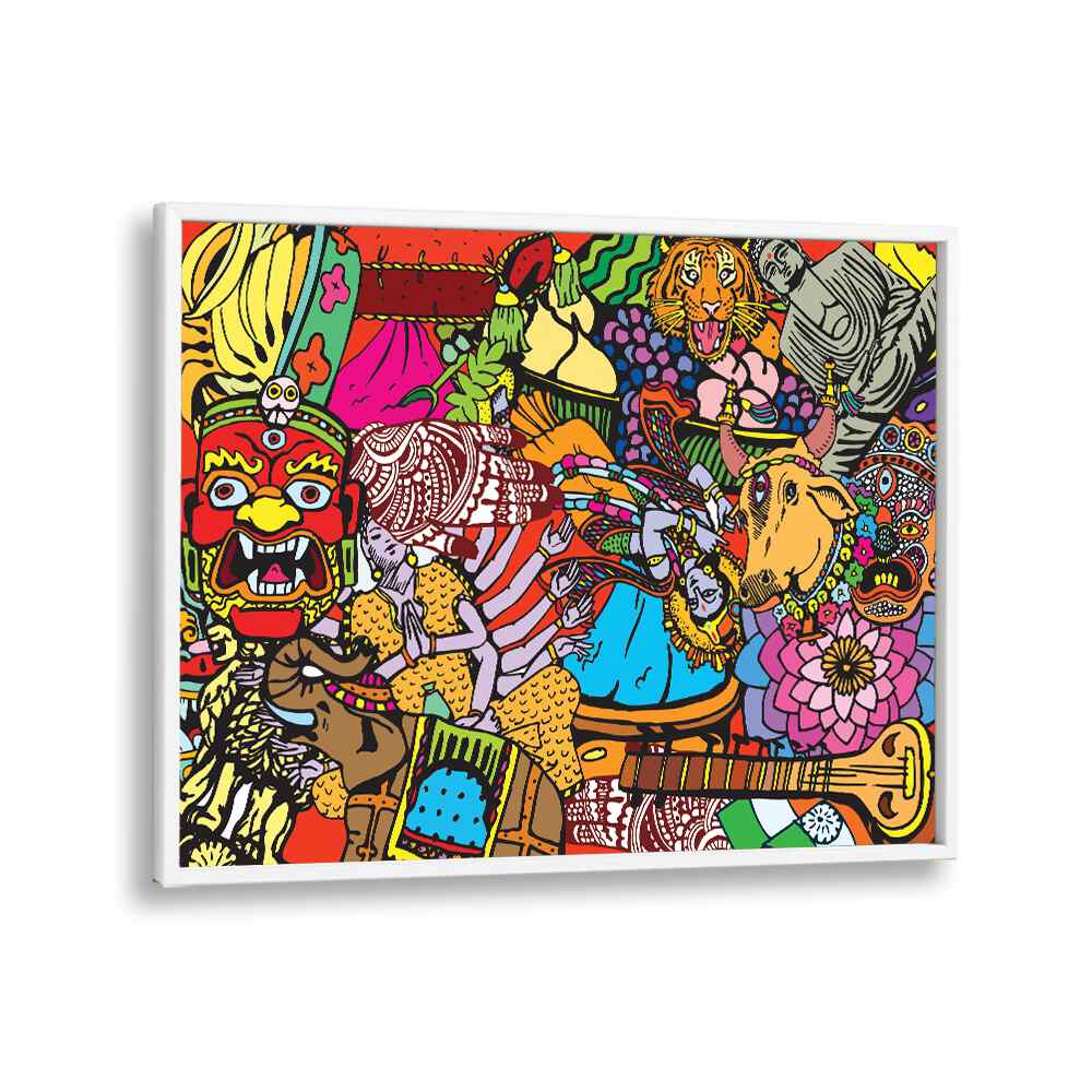 Doodle India Comic Art Artwork in White Plain Frame