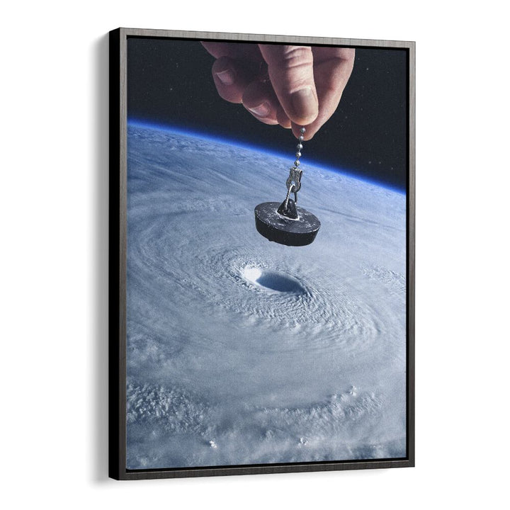 Down The Drain Surreal Art Artwork in Black Floater Frame
