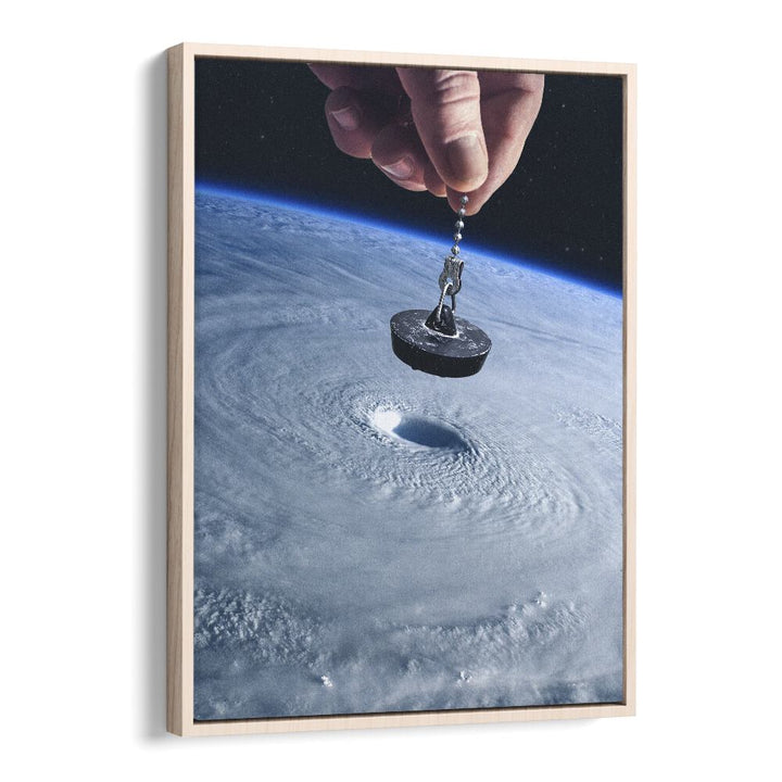 Down The Drain Surreal Art Artwork in Oak Wood Floater Frame
