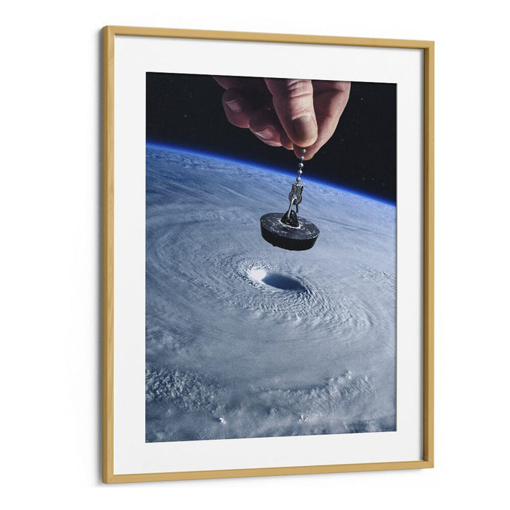 Down The Drain Surreal Art Artwork in Oak Wood Frame With Mount
