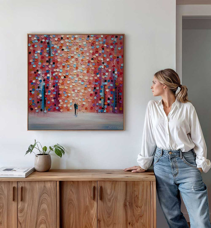 DREAM ON UNDER THE PINK RAIN , MODERN IMPRESSIONISM PAINTINGS