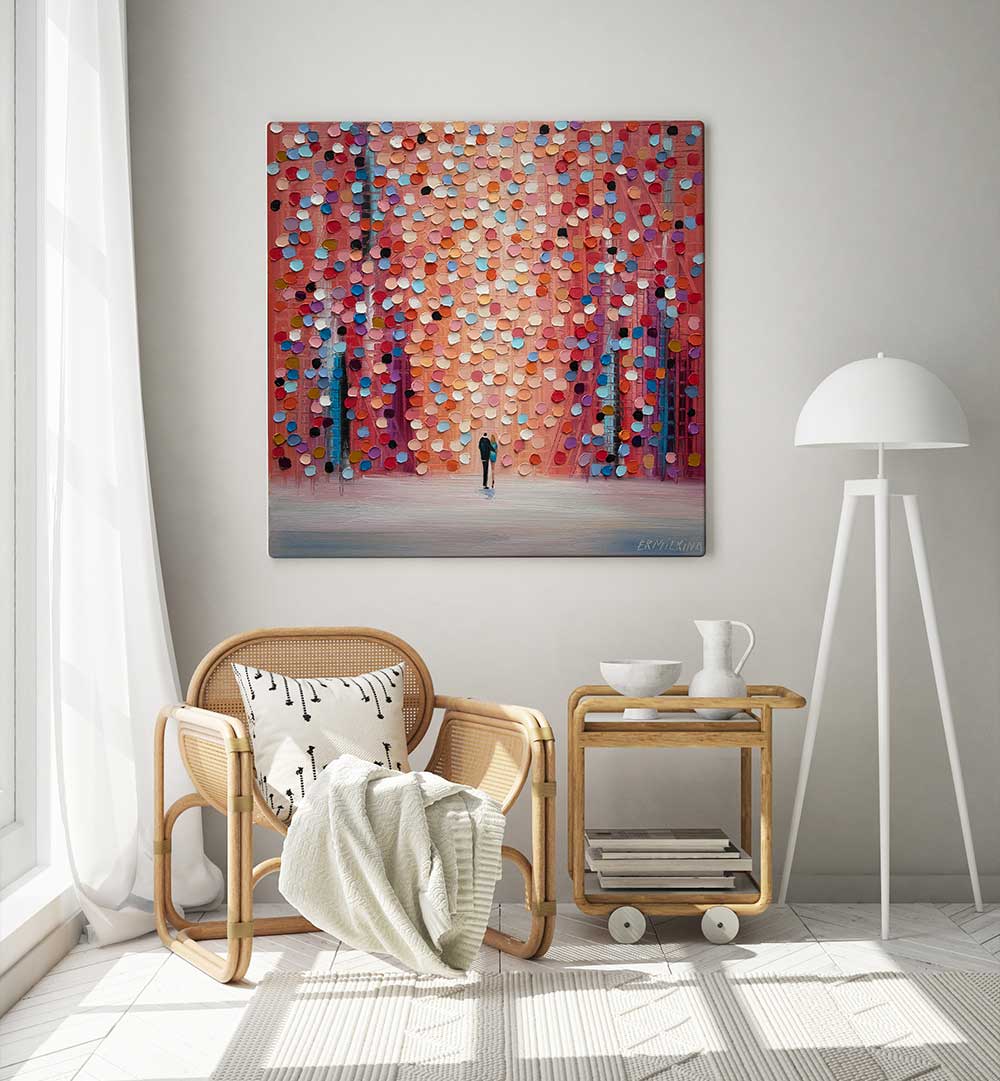 DREAM ON UNDER THE PINK RAIN , MODERN IMPRESSIONISM PAINTINGS