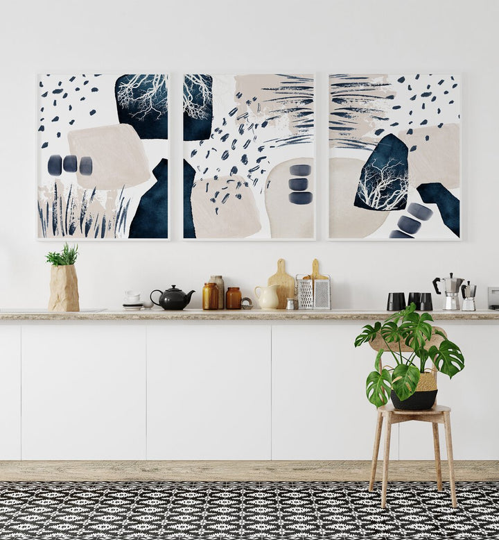 DREAMS OF BLUE SET , SET OF 3 PAINTINGS